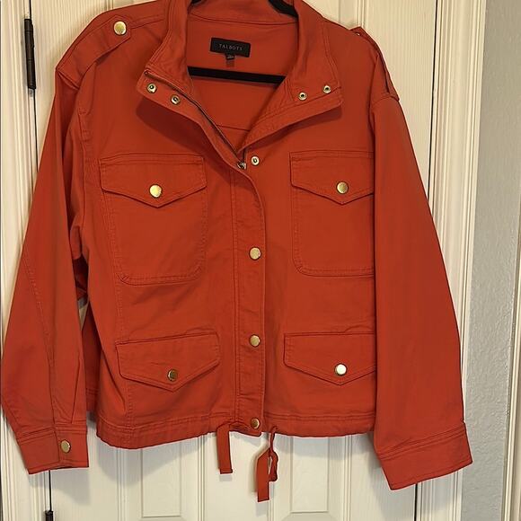 Talbots Utility Jacket XL | Coral Red | Lightweight Spring Layer | Cargo Style - Picture 1 of 8